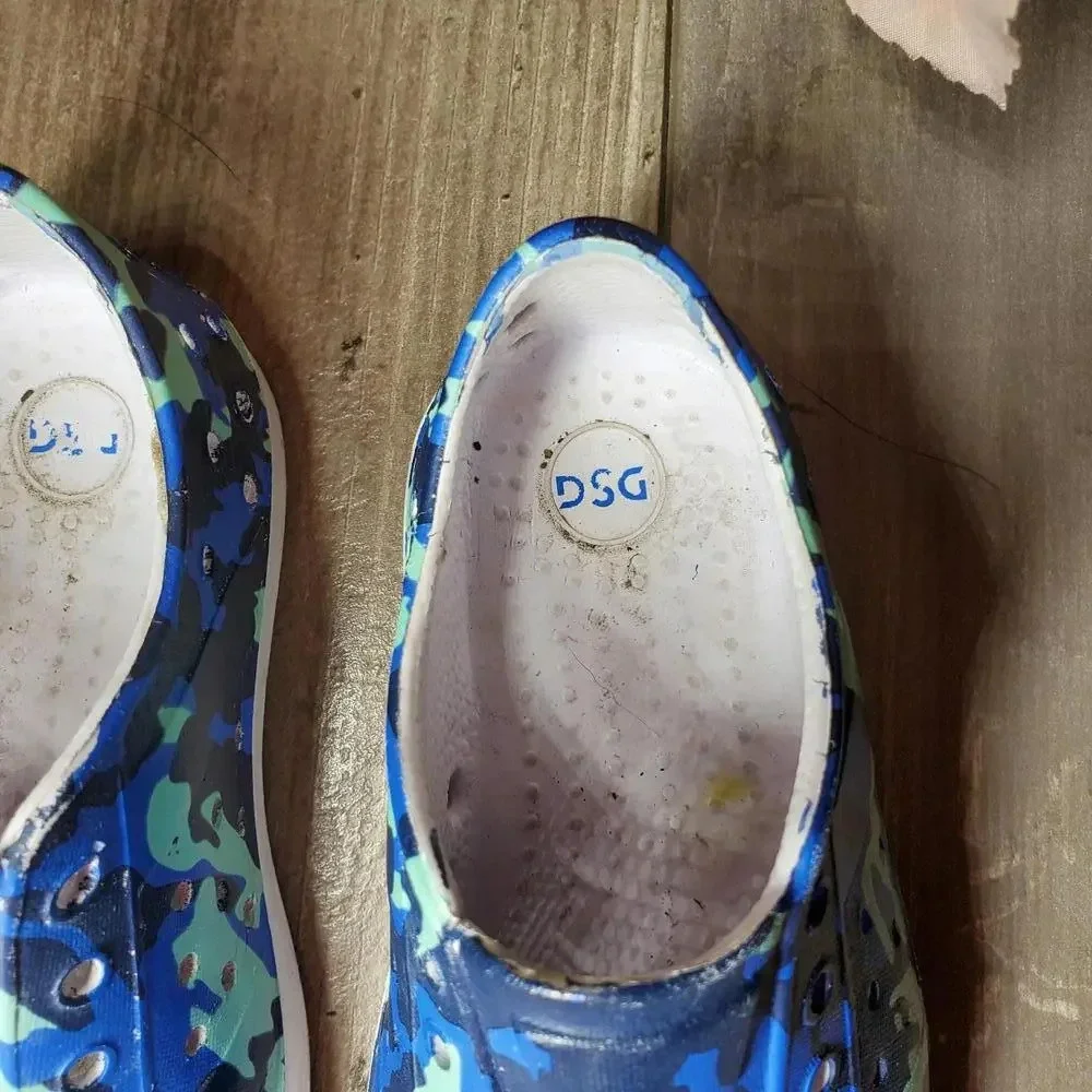 Dick's Sporting Goods DSG Kids Slip On Shoes Blue White Camo Size 8 Toddler Boy